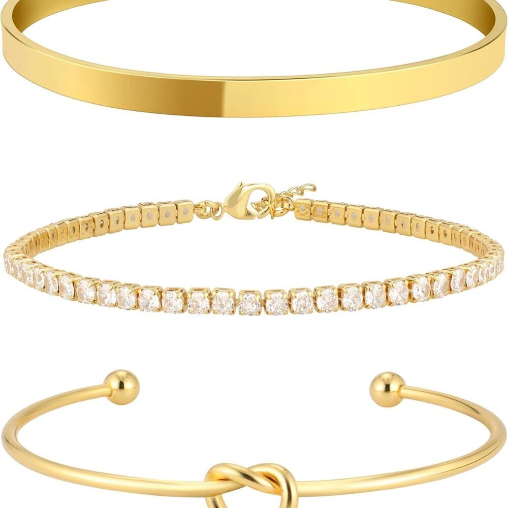 Gold Plated Bangle Cuff Bracelets for Women Non Tarnish Gold Bracelet Stack Jewe
